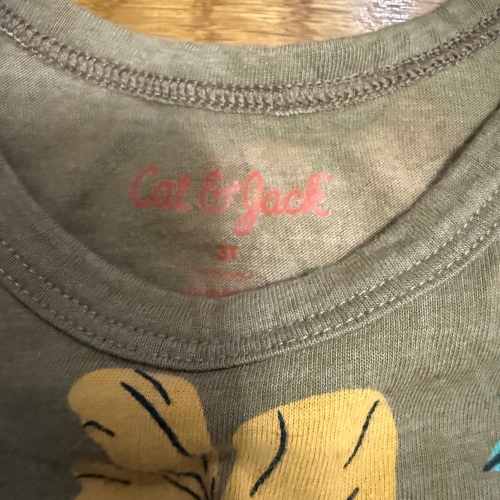 Cat & Jack Toddler 3T Tank Top Olive Green Tropical Hibiscus Floral Summer Shirt - Picture 2 of 2